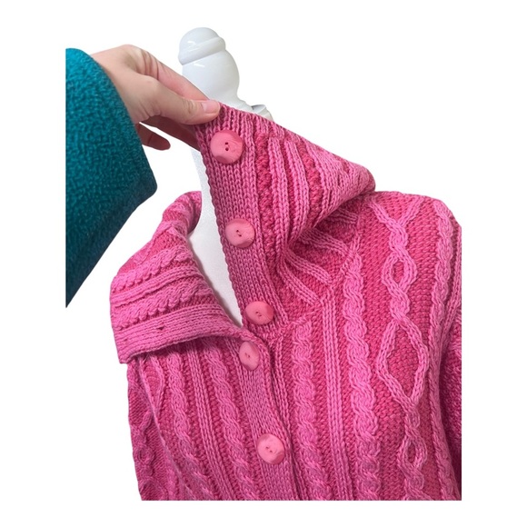 Aran Crafts Irish Merino Wool Pink Cable Knit Cardigan M EUC - Picture 6 of 6